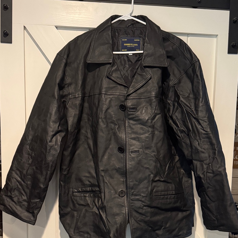 Classic Black Leather‎ Trench Coat